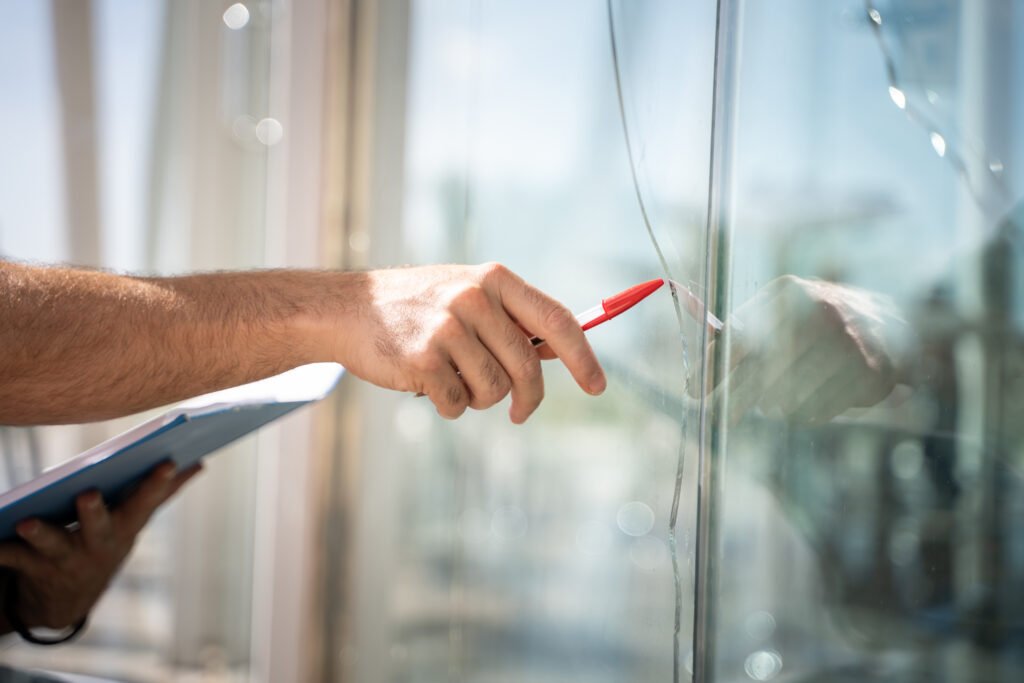 Broken residential window glass awaiting professional replacement in Perth, Western Australia
